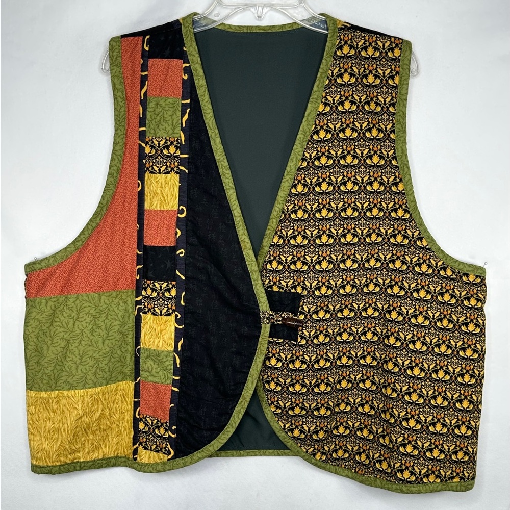 Handmade Vest Quilted Patchwork Green Orange Yellow Boho